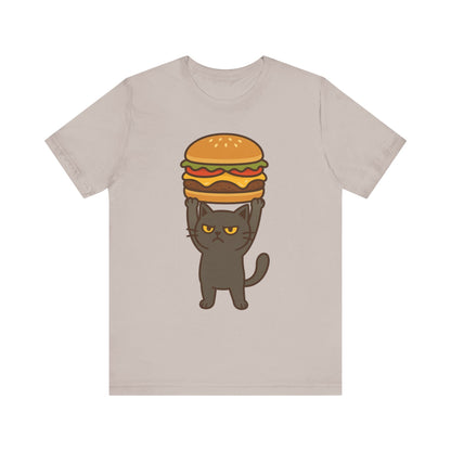 "Hanba-nyaa~" Cute Japanese Cat T-Shirt – Funny Burger & Cat Design – Kawaii Style Unisex Tee – Gift for Food & Cat Lovers