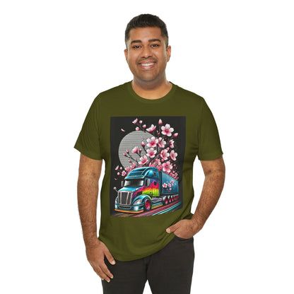 Cherry Blossom Convoy T-Shirt | Japanese Sakura x Modern Truck Art | Unique Graphic Tee for Drivers & Streetwear Lovers No.003