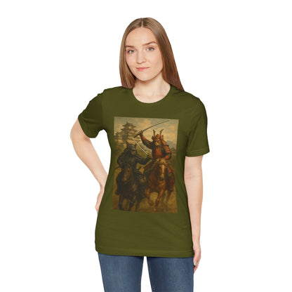 Epic Cat Samurai Battle Tee - War Horses Clash in Front of Japanese Castle  Feline Warrior Art Shirt for Fantasy & Japan Lovers