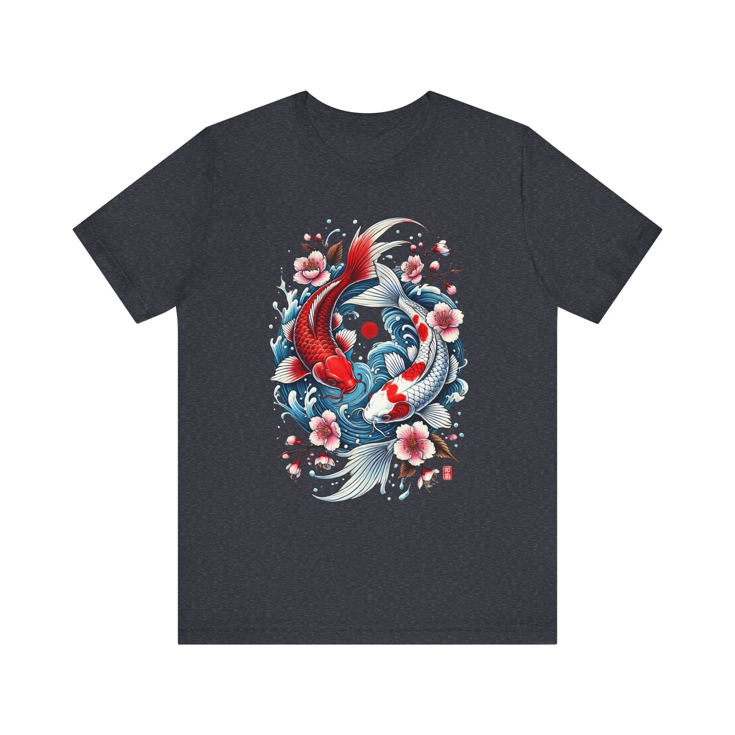 Koi Fish Yin Yang T-Shirt - Japanese Tattoo Style Nishikigoi, Cherry Blossoms, Water Art, Lucky Fish, Unisex Graphic Tee
