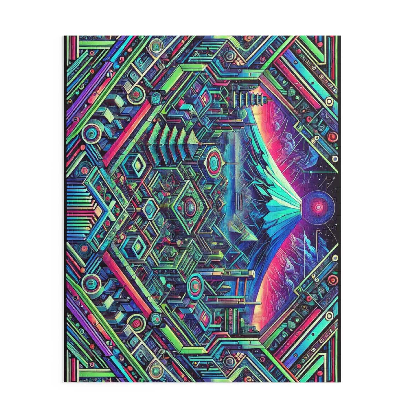 Neon x Geometric x Mt. Fuji! A super tricky puzzle with a cool sci-fi vibe-perfect brain workout for adults! 1000+ pieces of fun!