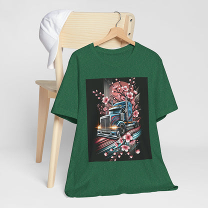 Cherry Blossom Convoy T-Shirt | Japanese Sakura x Modern Truck Art | Unique Graphic Tee for Drivers & Streetwear Lovers No.006