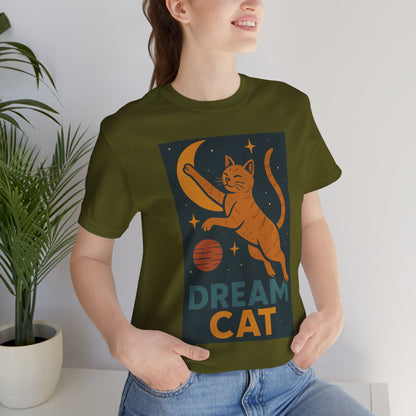 Dream Cat Shirt Retro Space Kitty Tee Moon and Stars Poster Style Japan Inspired Vintage Graphic Gift for Cat Lovers and Dad