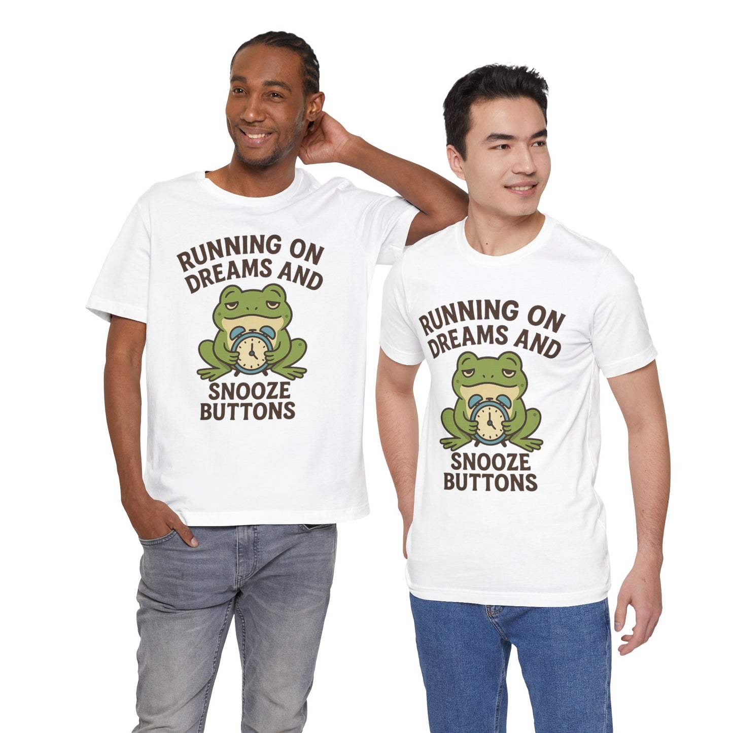 Running on Dreams and Snooze Buttons Shirt Sleepy Frog Tee Funny Night Owl Top Great Dad Gift Cozy Loungewear Aesthetic
