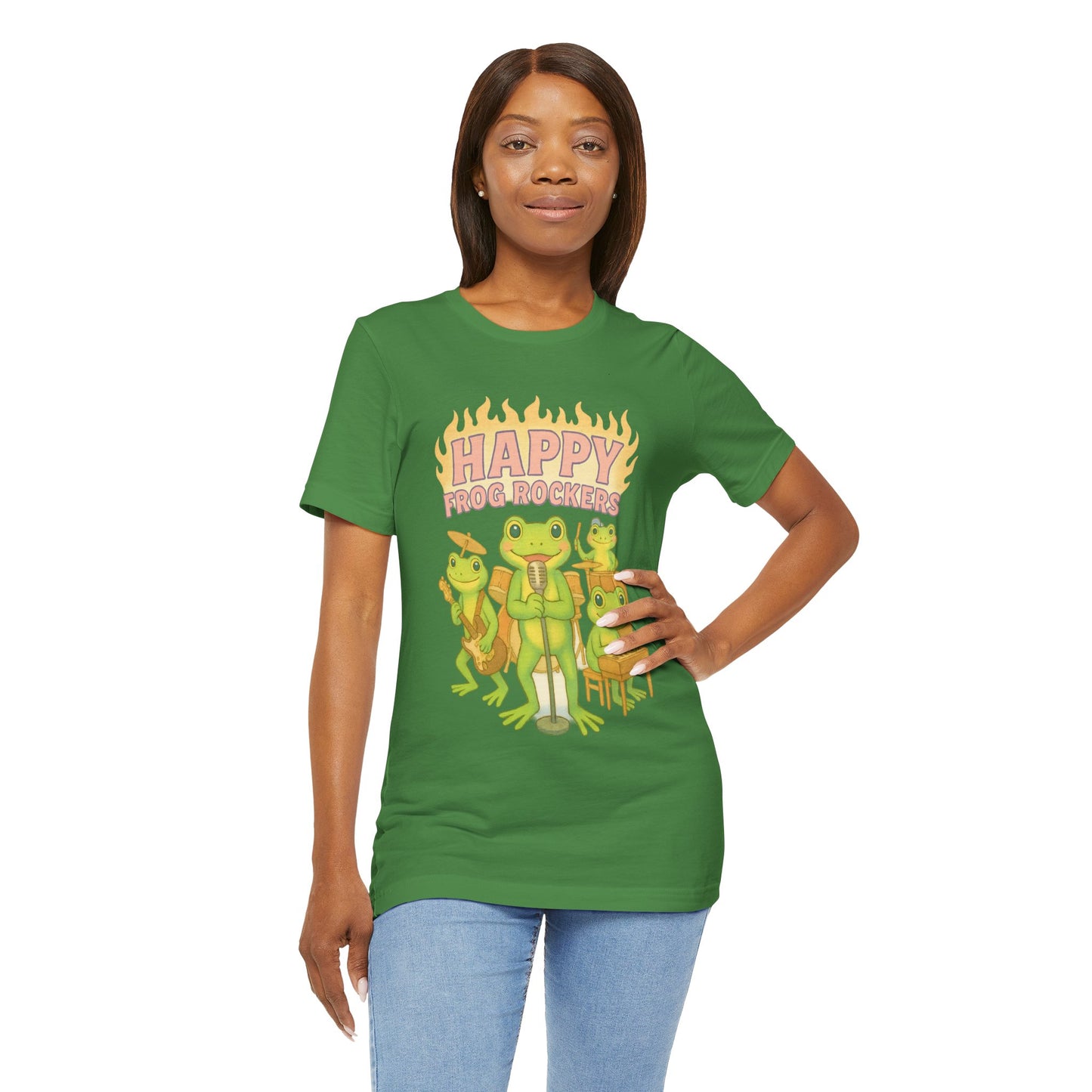 Happy Frog Rockers Album Cover Tee Cute Frog Band Shirt Vocal Guitar Piano Drums Pastel Art Gift for Music Lovers