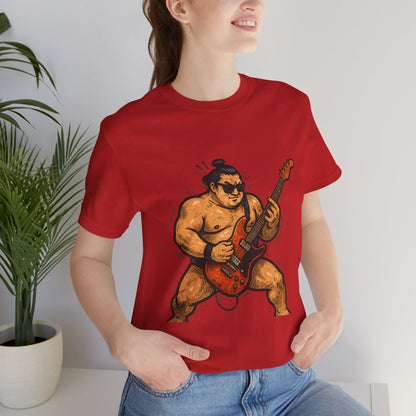 Sumo Guitar Rock T Shirt Japanese Sumo Wrestler Electric Guitar Vintage Comic Style Graphic Tee Japan Gift For Dad Music Fans