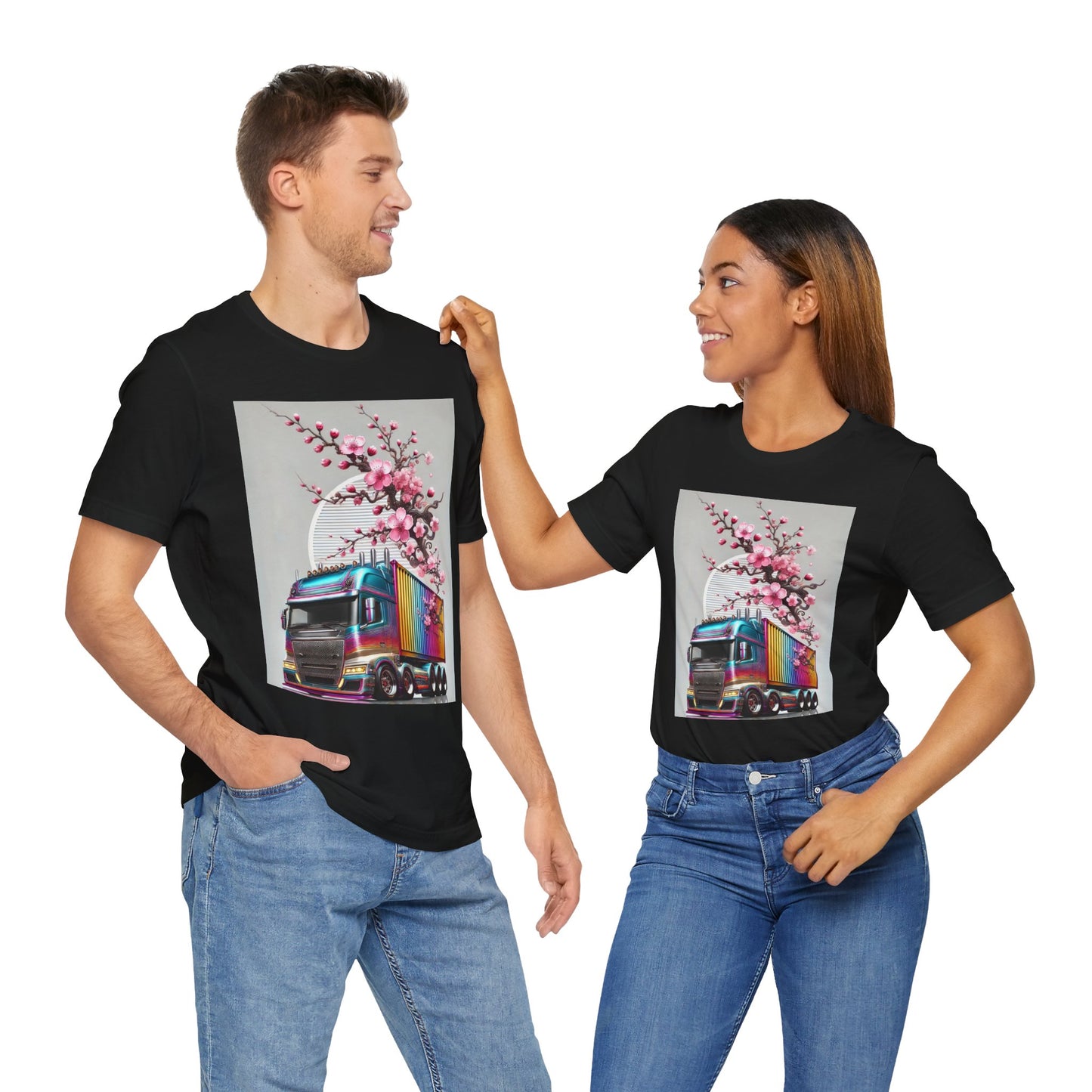 Cherry Blossom Convoy T-Shirt | Japanese Sakura x Modern Truck Art | Unique Graphic Tee for Drivers & Streetwear Lovers No.007