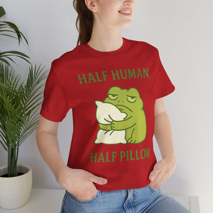 Half Human Half Pillow Funny Sleepy Frog Shirt for Coffee Lovers Dad Gift Not a Morning Person Tee Cozy Kawaii Aesthetic Graphic Top