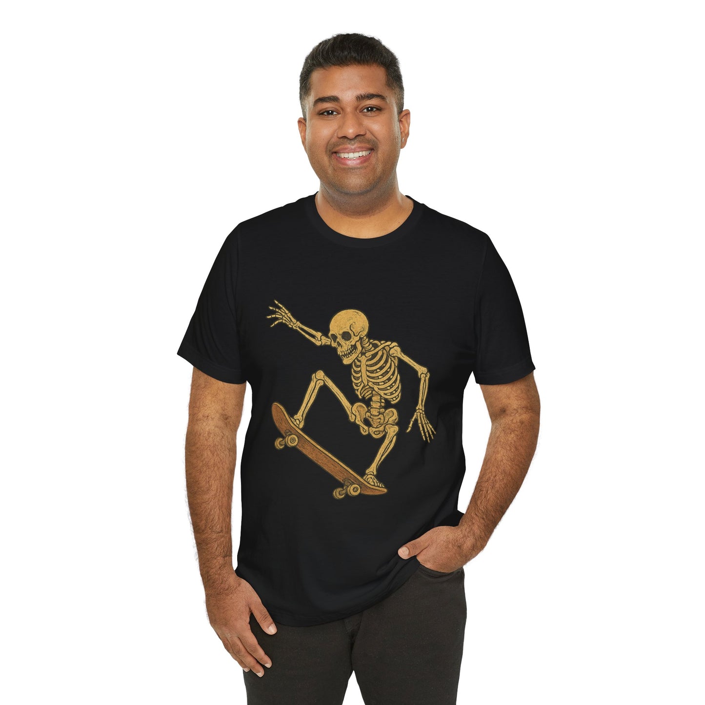 Skater Skeleton Graphic Tee for Adults - Vintage-Style Skeleton Skateboarding Shirt - Edgy Streetwear T-Shirt for Skaters and Art Lovers