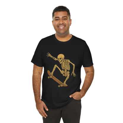 Skater Skeleton Graphic Tee for Adults - Vintage-Style Skeleton Skateboarding Shirt - Edgy Streetwear T-Shirt for Skaters and Art Lovers