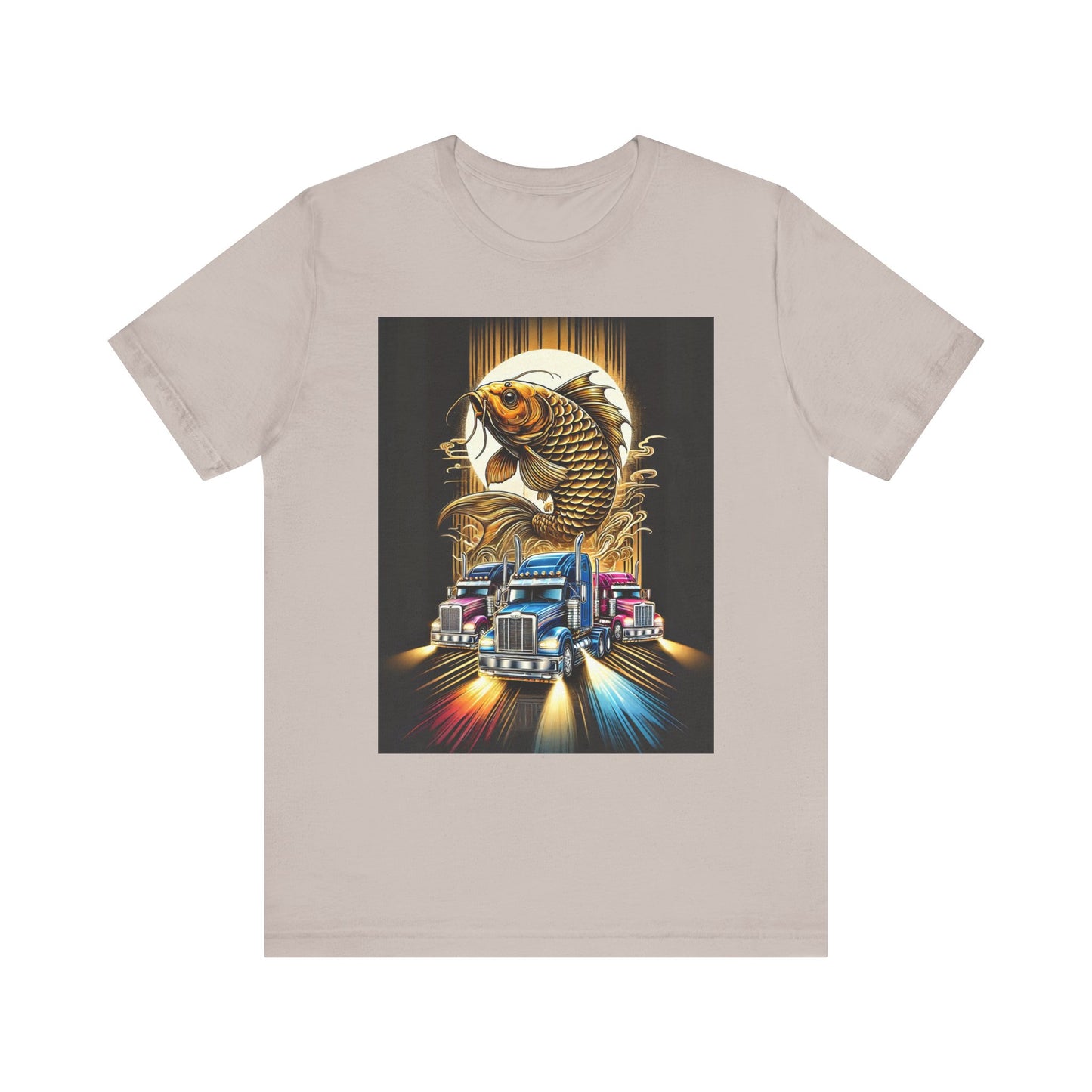 Bold Koi & Truck Fusion T-Shirt | Japanese Golden Carp AND Convoy Art Tee | Vibrant Streetwear for Truckers AND Tattoo Fans No.2