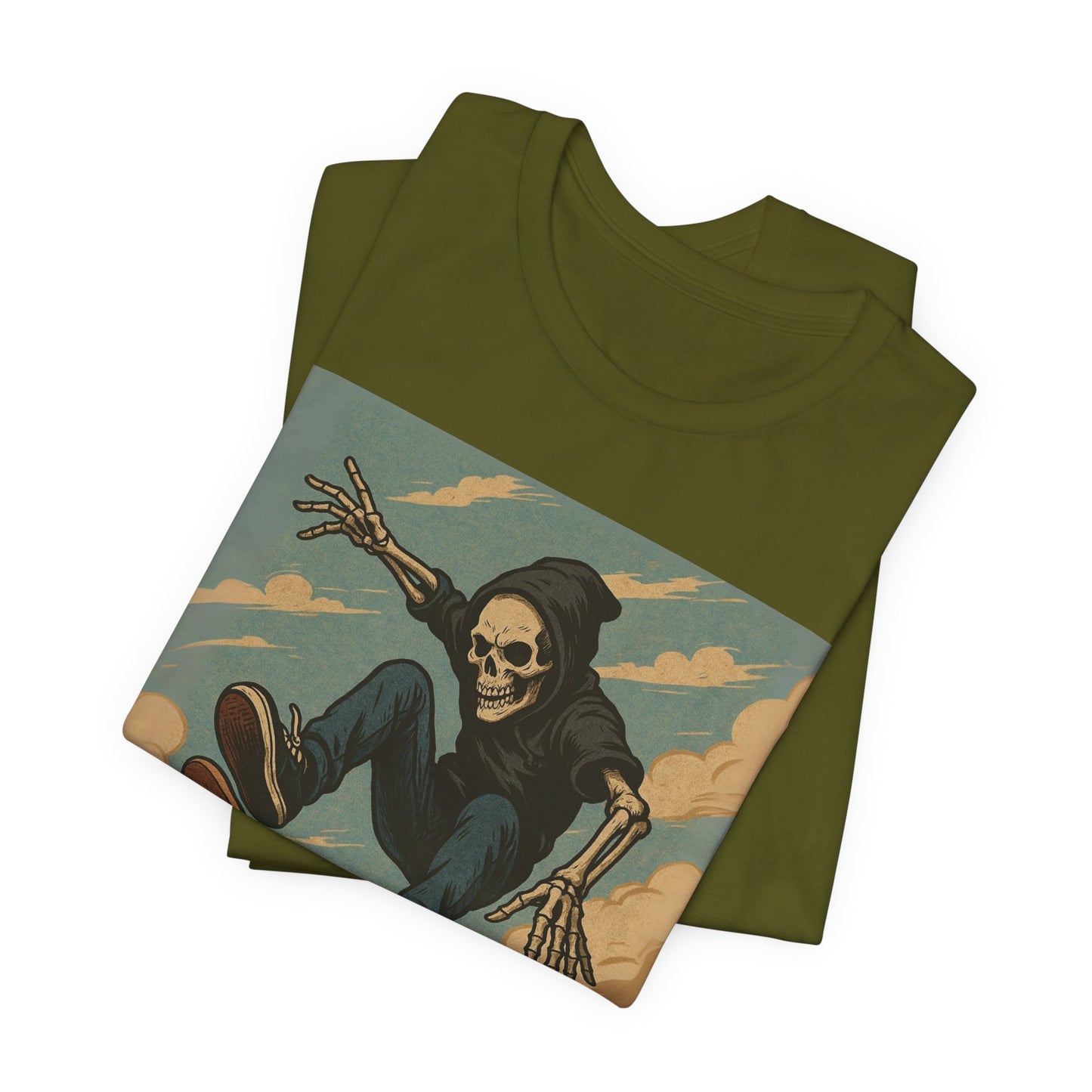 Skater Skeleton Hoodie Graphic Tee - Bold Comic Art Shirt for Men and Women - Colorful Streetwear T-Shirt for Skull and Skate Lovers