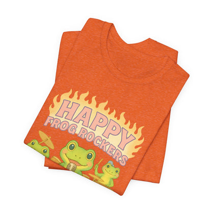 Happy Frog Rockers Album Cover Tee Cute Frog Band Shirt Vocal Guitar Piano Drums Pastel Art Gift for Music Lovers