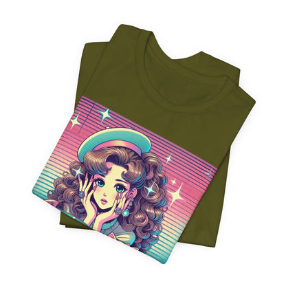 Retro Girl and Cat Graphic Tee Vaporwave Pastel Aesthetic Cocktail Lounge 80s Inspired Shoujo Style T Shirt Gift for Daughter or Dad