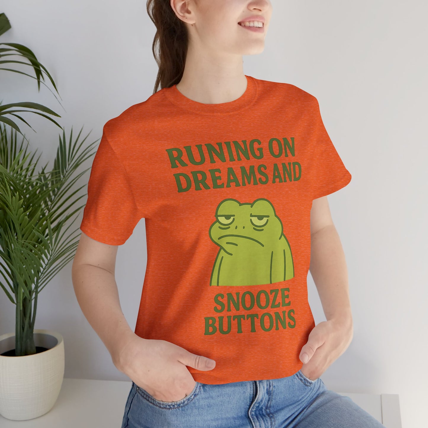 Running on Dreams and Snooze Buttons Shirt Sleepy Frog Tee Funny Night Owl Top Great Dad Gift Cozy Loungewear Aesthetic