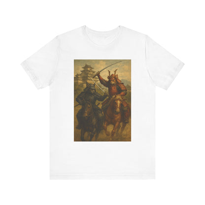 Epic Cat Samurai Battle Tee - War Horses Clash in Front of Japanese Castle  Feline Warrior Art Shirt for Fantasy & Japan Lovers