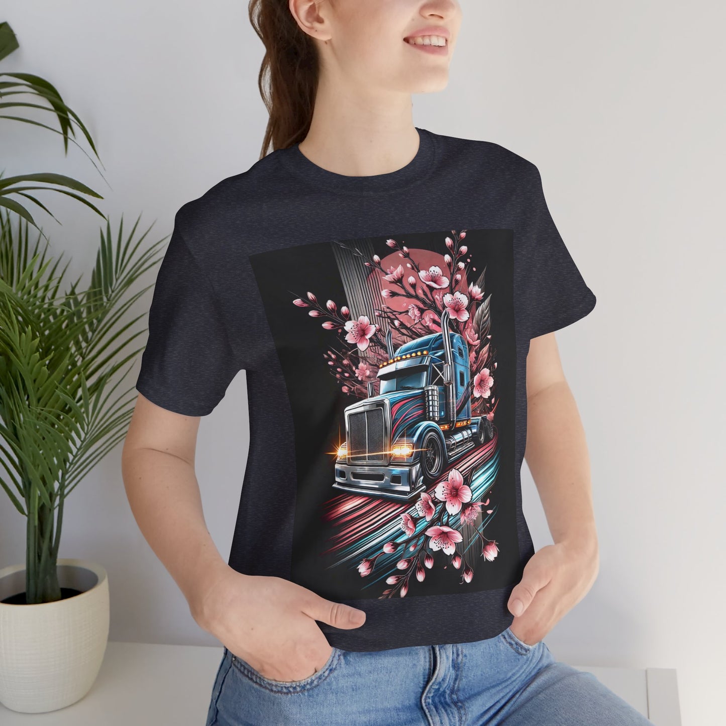 Cherry Blossom Convoy T-Shirt | Japanese Sakura x Modern Truck Art | Unique Graphic Tee for Drivers & Streetwear Lovers No.006