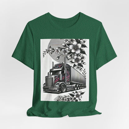 Cherry Blossom Convoy T-Shirt | Japanese Sakura x Modern Truck Art | Unique Graphic Tee for Drivers & Streetwear Lovers No.002