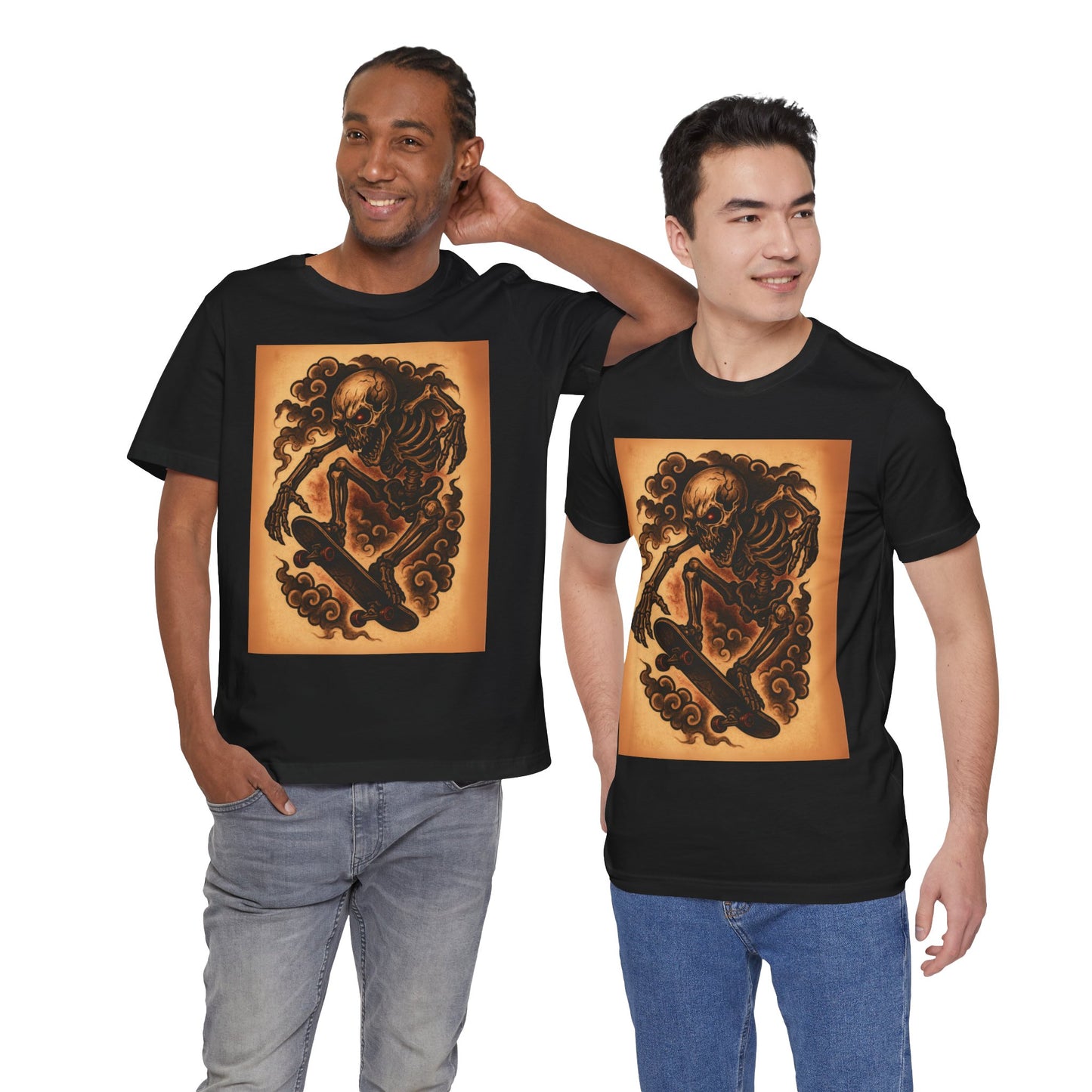 Gashadokuro Skeleton Skateboard Jump Tattoo-Style Shirt - Horror Yokai Streetwear for Adults, Skater Dad Gift, Japanese Folklore Tee