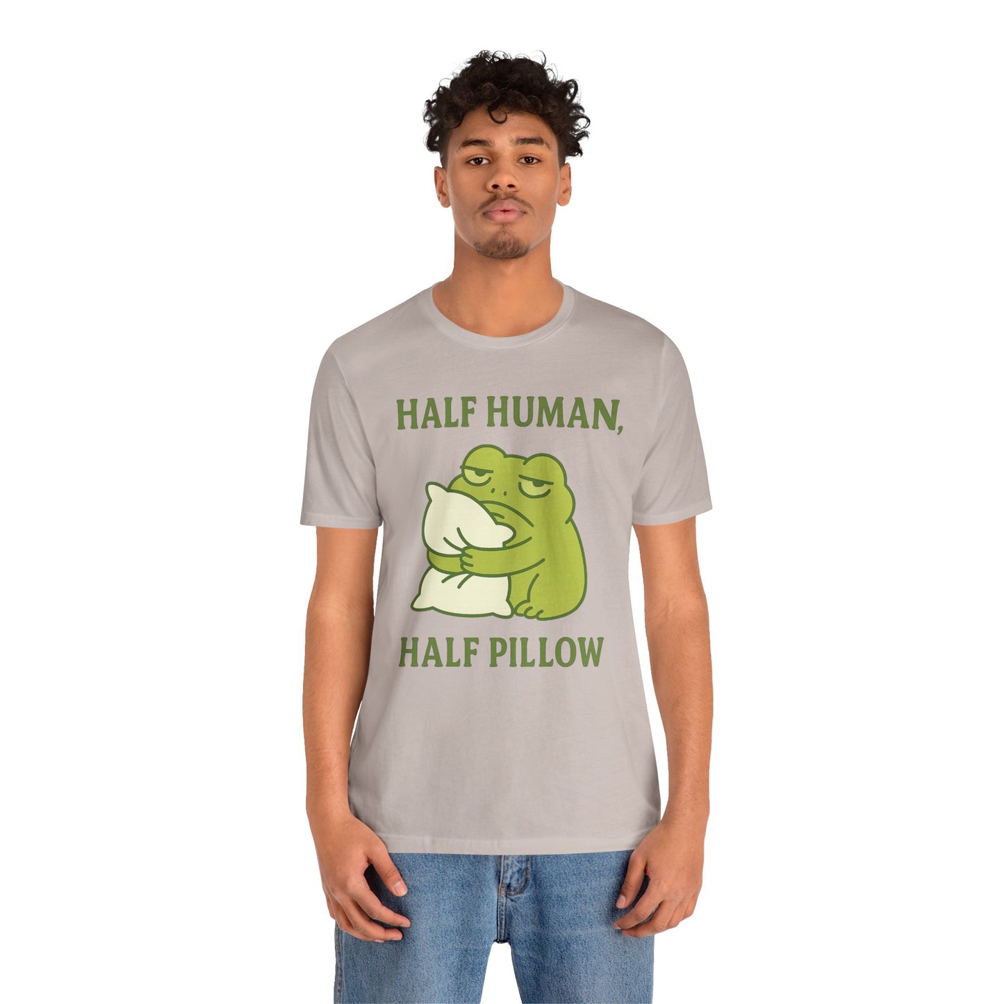 Half Human Half Pillow Funny Sleepy Frog Shirt for Coffee Lovers Dad Gift Not a Morning Person Tee Cozy Kawaii Aesthetic Graphic Top