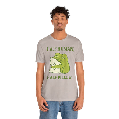 Half Human Half Pillow Funny Sleepy Frog Shirt for Coffee Lovers Dad Gift Not a Morning Person Tee Cozy Kawaii Aesthetic Graphic Top