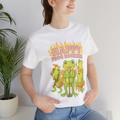 Happy Frog Rockers Album Cover Tee Cute Frog Band Shirt Vocal Guitar Piano Drums Pastel Art Gift for Music Lovers