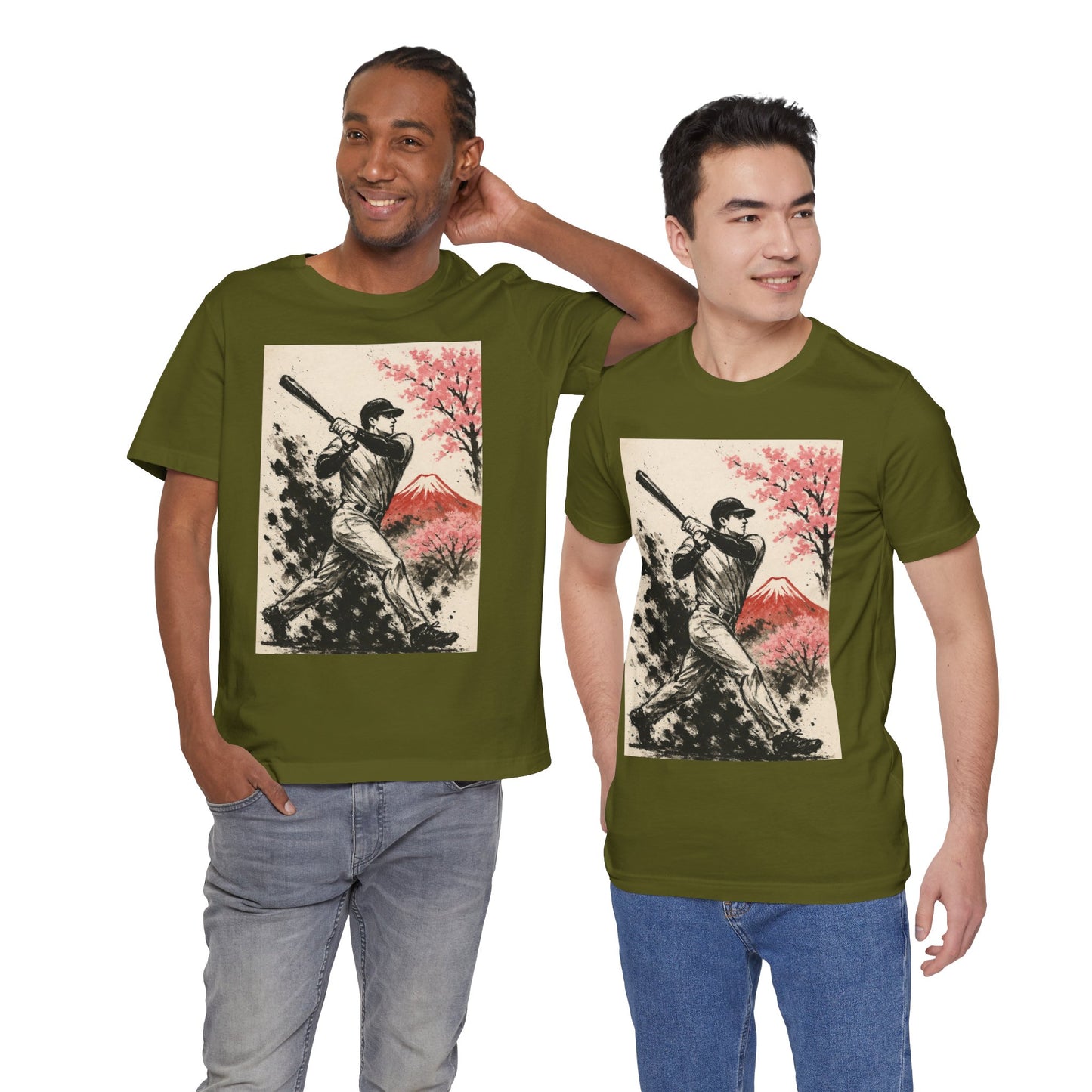 Pro Baseball Batter Sumi Ink Art Shirt Fuji Sakura Retro Japanese Print Power Swing Tee Japan Inspired Sports Art Gift for Dad