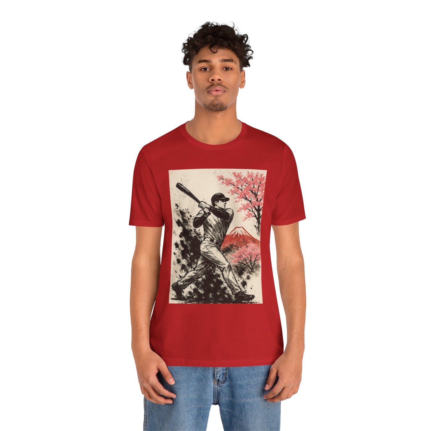Pro Baseball Batter Sumi Ink Art Shirt Fuji Sakura Retro Japanese Print Power Swing Tee Japan Inspired Sports Art Gift for Dad