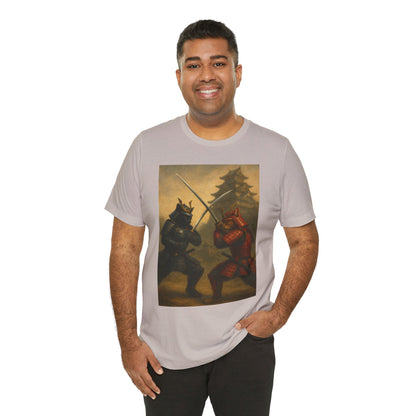 Epic Cat Samurai Battle Tee - War Horses Clash in Front of Japanese Castle  Feline Warrior Art Shirt for Fantasy & Japan Lovers
