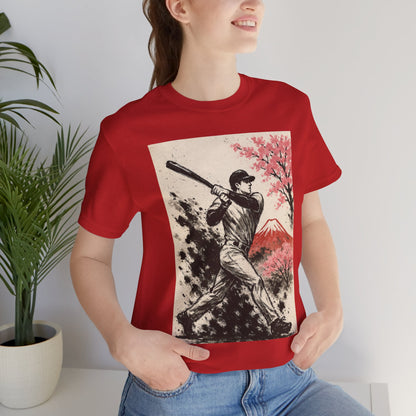 Pro Baseball Batter Sumi Ink Art Shirt Fuji Sakura Retro Japanese Print Power Swing Tee Japan Inspired Sports Art Gift for Dad