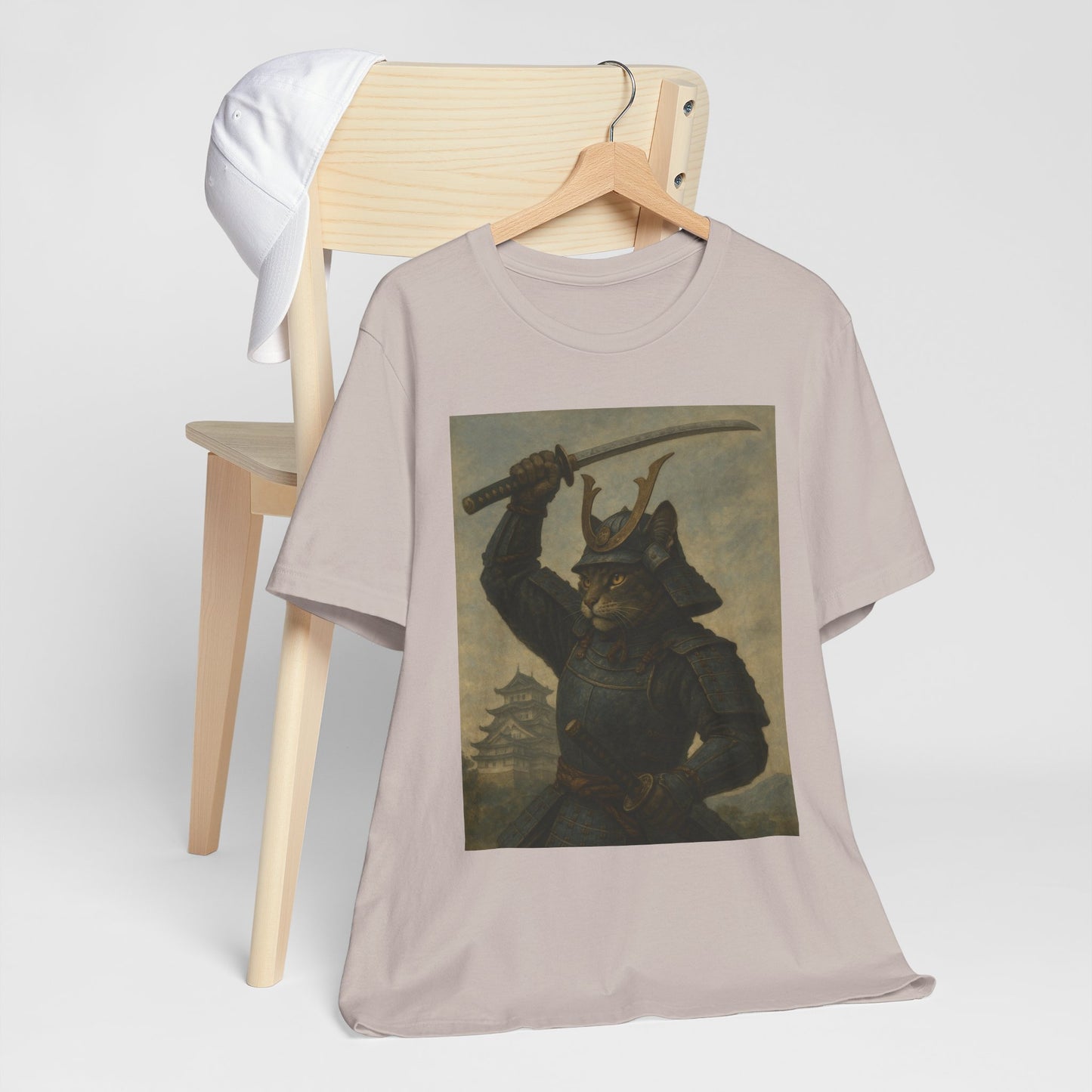 Cat Samurai Strike Tee | Epic Armored Feline Raising Katana | Japanese Warrior Art Unisex Shirt
