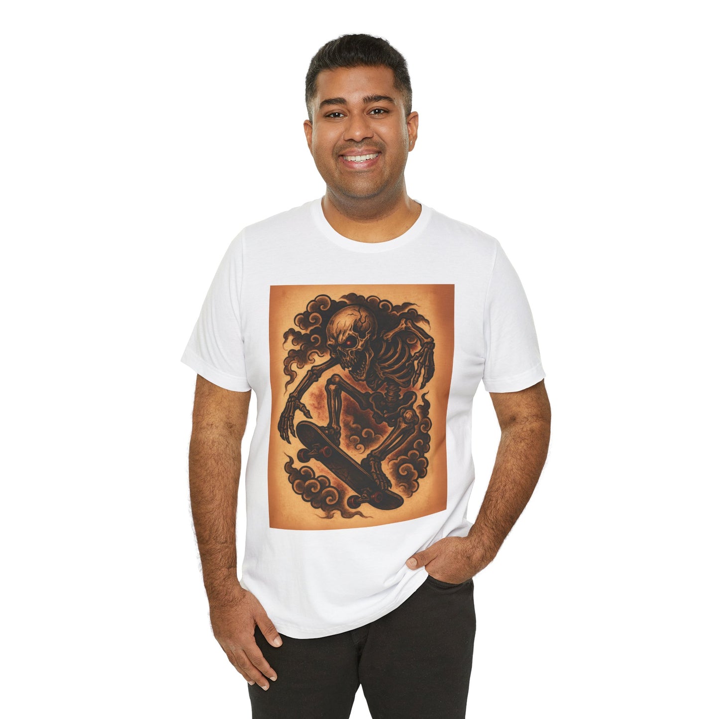 Gashadokuro Skeleton Skateboard Jump Tattoo-Style Shirt - Horror Yokai Streetwear for Adults, Skater Dad Gift, Japanese Folklore Tee