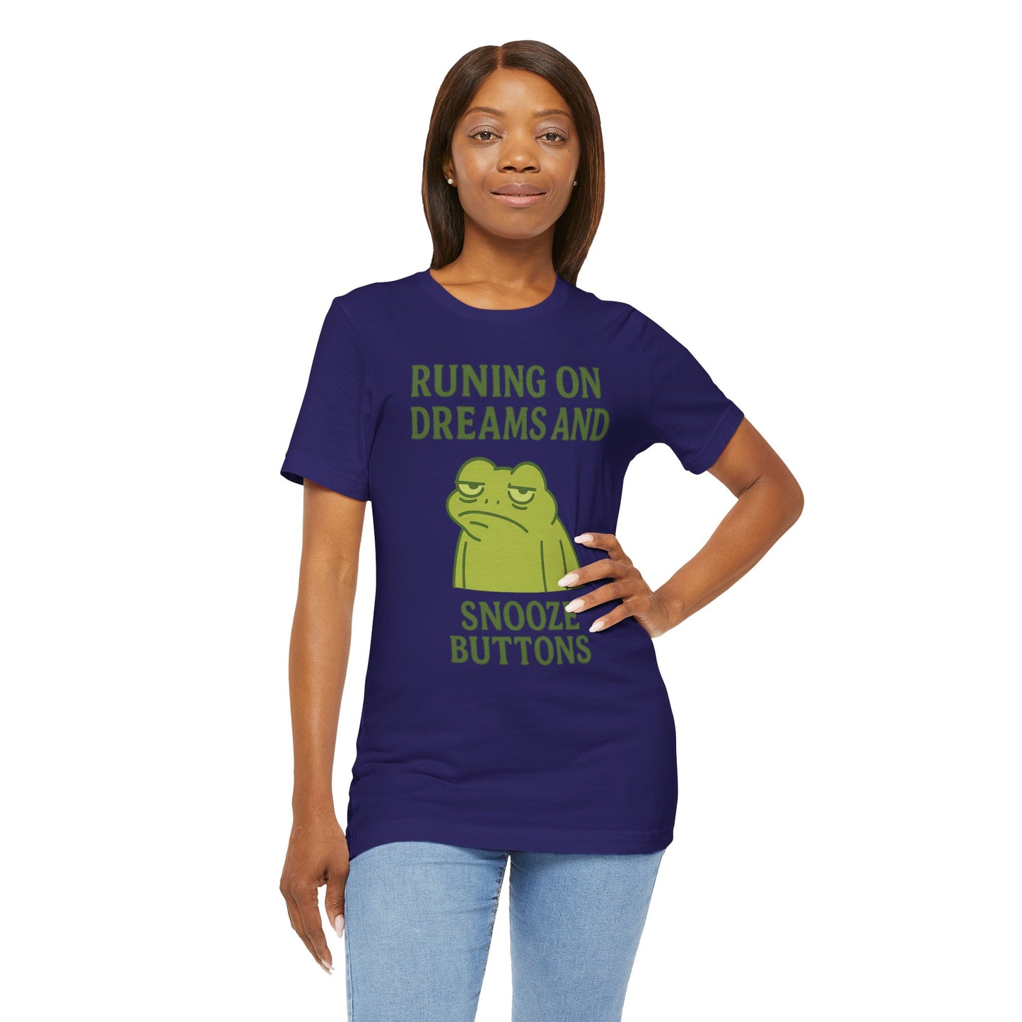 Running on Dreams and Snooze Buttons Shirt Sleepy Frog Tee Funny Night Owl Top Great Dad Gift Cozy Loungewear Aesthetic