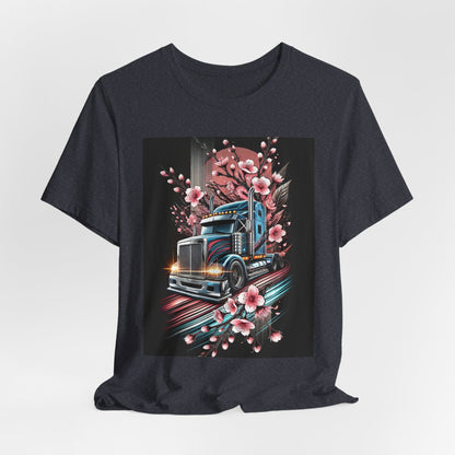 Cherry Blossom Convoy T-Shirt | Japanese Sakura x Modern Truck Art | Unique Graphic Tee for Drivers & Streetwear Lovers No.006
