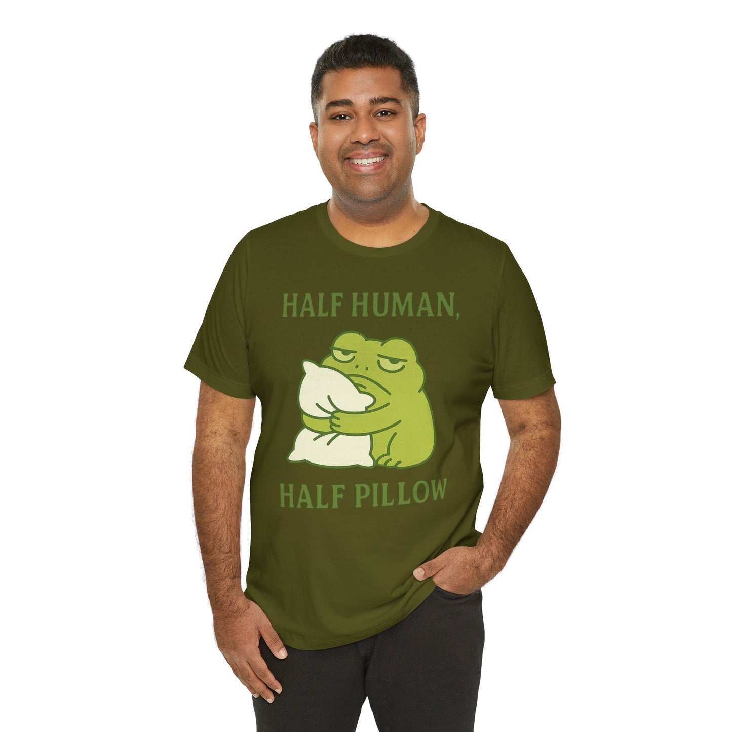 Half Human Half Pillow Funny Sleepy Frog Shirt for Coffee Lovers Dad Gift Not a Morning Person Tee Cozy Kawaii Aesthetic Graphic Top