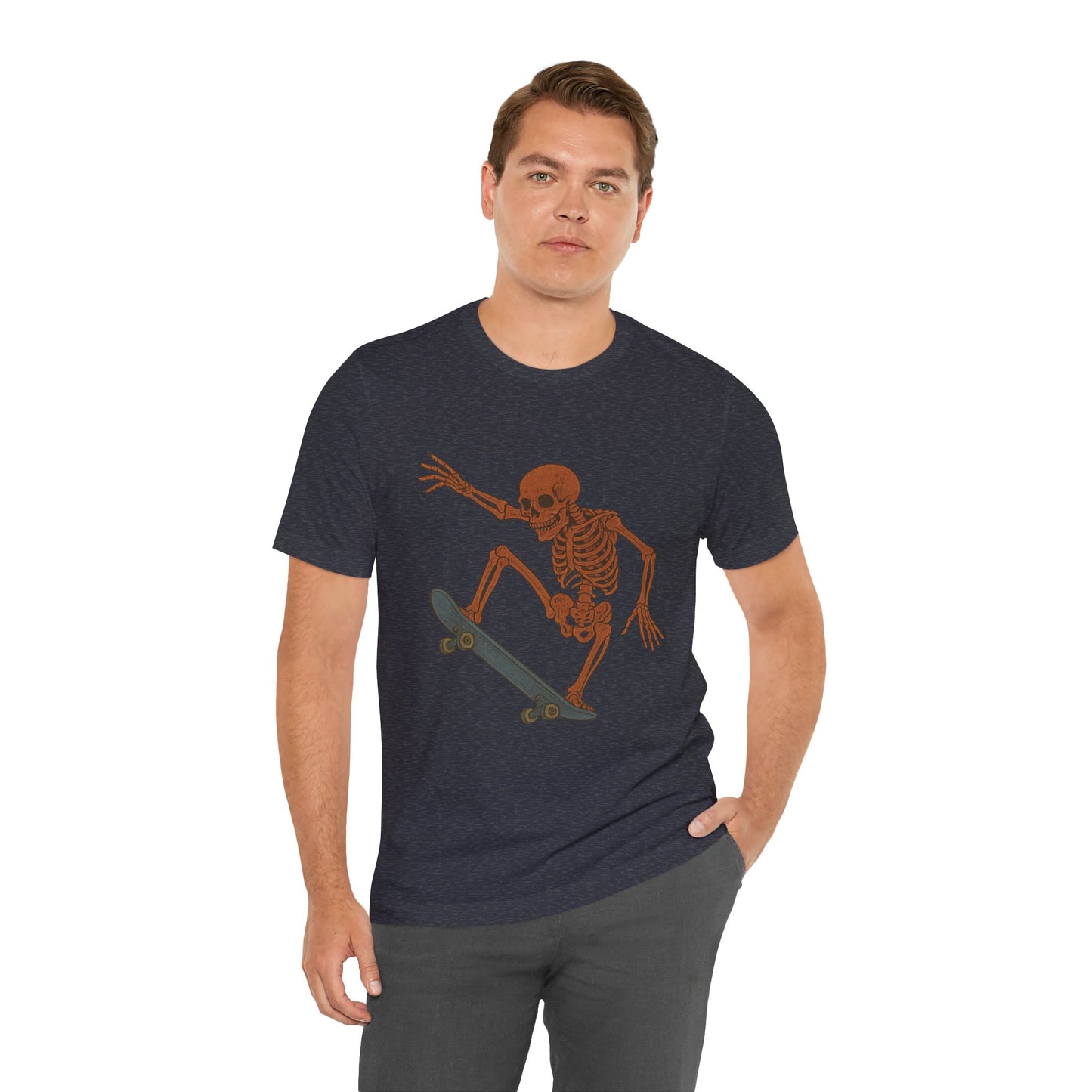 Skater Skeleton Graphic Tee for Adults - Vintage-Style Skeleton Skateboarding Shirt - Edgy Streetwear T-Shirt for Skaters and Art Lovers