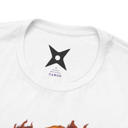 i, High-Detail Gothic Warrior TeDark Red Ninja Skull T-Shirt-Japanese Horror Art, Skeleton Ninja with Golden Koe, Unisex Streetwear