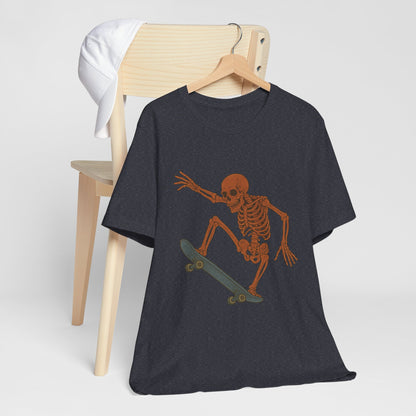 Skater Skeleton Graphic Tee for Adults - Vintage-Style Skeleton Skateboarding Shirt - Edgy Streetwear T-Shirt for Skaters and Art Lovers