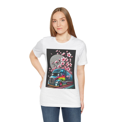 Cherry Blossom Convoy T-Shirt | Japanese Sakura x Modern Truck Art | Unique Graphic Tee for Drivers & Streetwear Lovers No.003