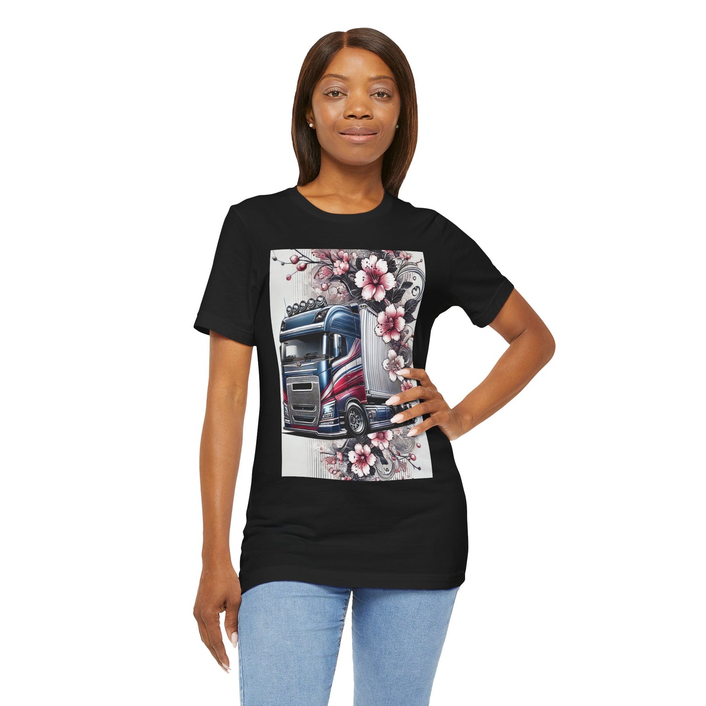 Cherry Blossom Convoy T-Shirt | Japanese Sakura x Modern Truck Art | Unique Graphic Tee for Drivers & Streetwear Lovers 001