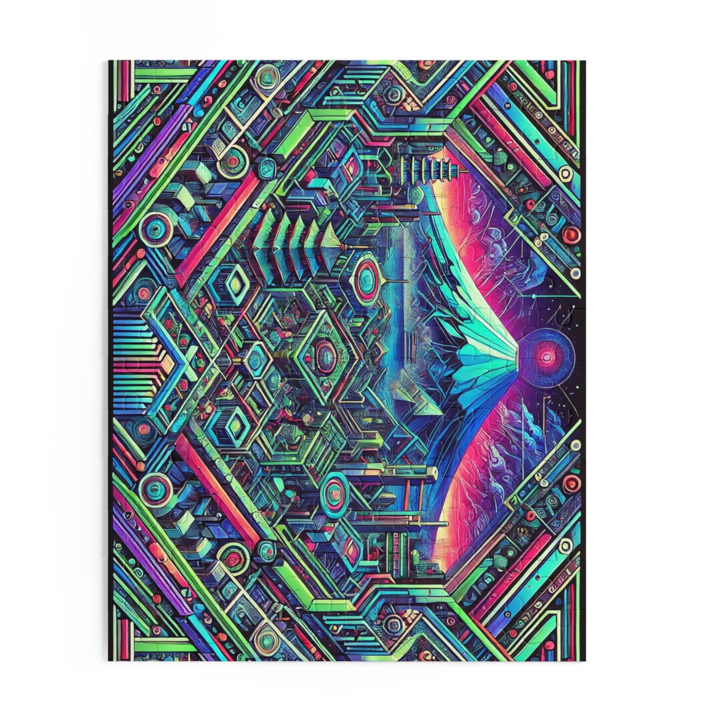 Neon x Geometric x Mt. Fuji! A super tricky puzzle with a cool sci-fi vibe-perfect brain workout for adults! 1000+ pieces of fun!