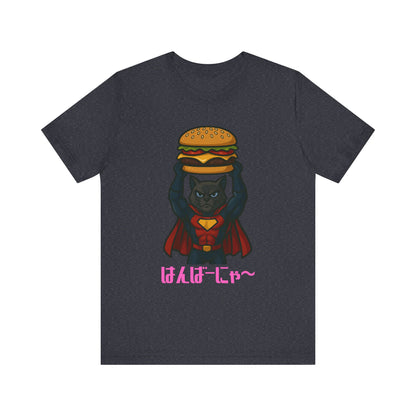 Superhero Cat Holding Cheeseburger T-Shirt - Funny Comic Style Tee for Burger Lovers - Unique Hero Cat Graphic Shirt - Unisex Gift
