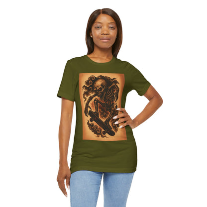 Gashadokuro Skeleton Skateboard Jump Tattoo-Style Shirt - Horror Yokai Streetwear for Adults, Skater Dad Gift, Japanese Folklore Tee