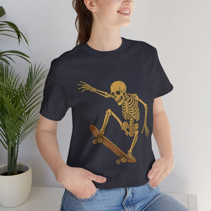 Skater Skeleton Graphic Tee for Adults - Vintage-Style Skeleton Skateboarding Shirt - Edgy Streetwear T-Shirt for Skaters and Art Lovers