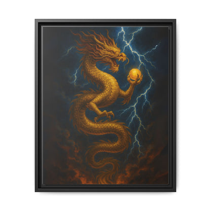 Golden Dragon Canvas Feng Shui Wall Art Lightning Storm Dragon with Pearl Good Luck Decor Gift for Dad Office Living Room