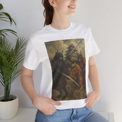 Epic Cat Samurai Battle Tee - War Horses Clash in Front of Japanese Castle  Feline Warrior Art Shirt for Fantasy & Japan Lovers