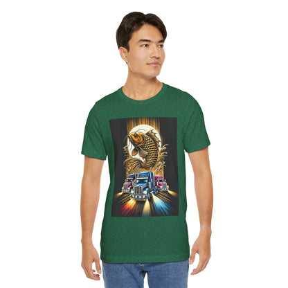 Bold Koi & Truck Fusion T-Shirt | Japanese Golden Carp AND Convoy Art Tee | Vibrant Streetwear for Truckers AND Tattoo Fans No.2