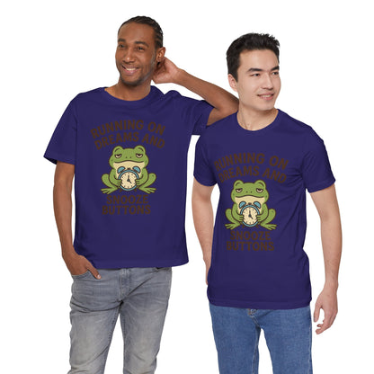 Running on Dreams and Snooze Buttons Shirt Sleepy Frog Tee Funny Night Owl Top Great Dad Gift Cozy Loungewear Aesthetic