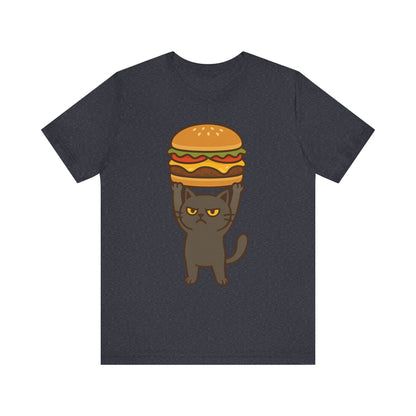 "Hanba-nyaa~" Cute Japanese Cat T-Shirt – Funny Burger & Cat Design – Kawaii Style Unisex Tee – Gift for Food & Cat Lovers