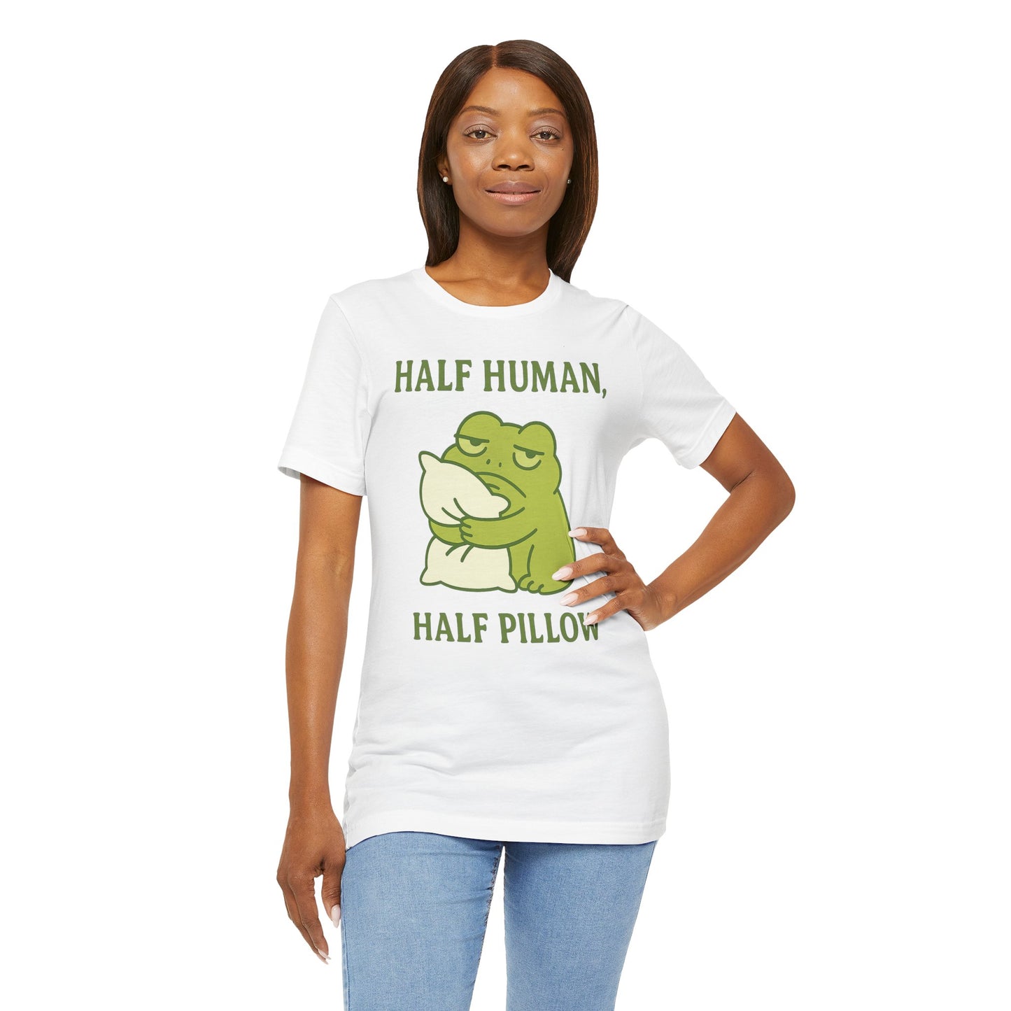 Half Human Half Pillow Funny Sleepy Frog Shirt for Coffee Lovers Dad Gift Not a Morning Person Tee Cozy Kawaii Aesthetic Graphic Top